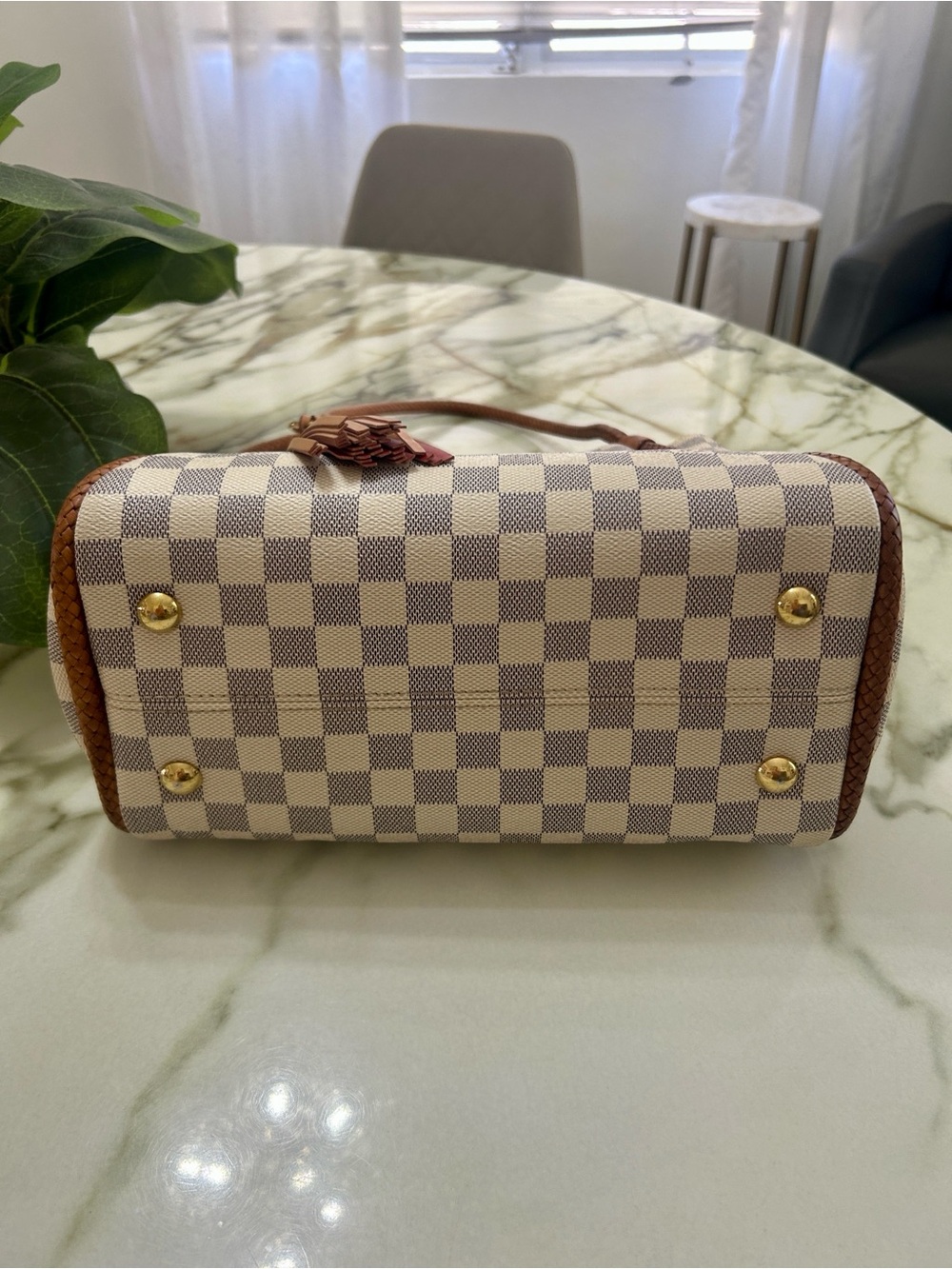 Louis Vuitton Damier Azur Braided Handle Tote - Beige/White with Brown Trim - Picture 5 of 5